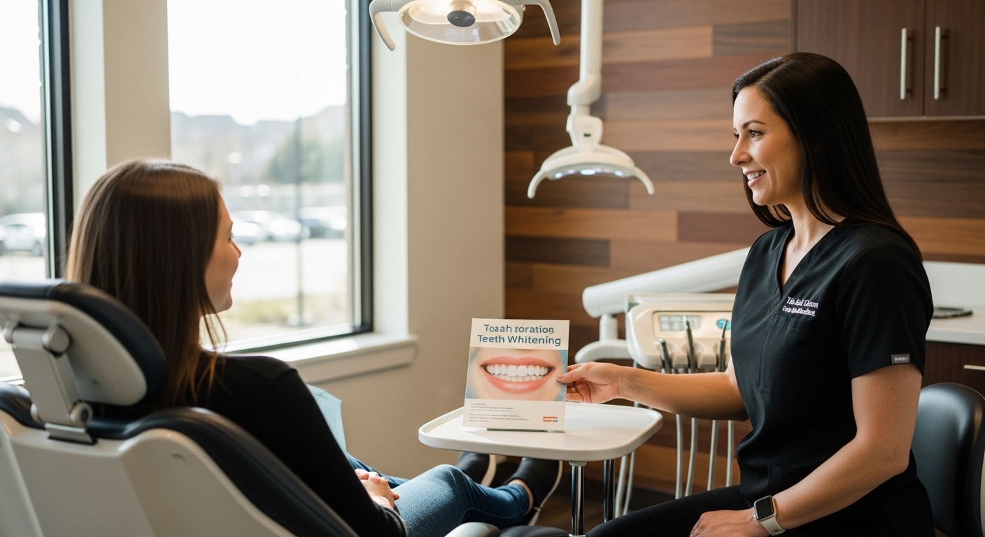 Patient consultation for teeth whitening in a modern dental office