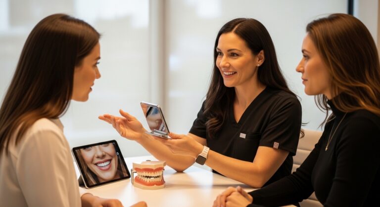 Dentist consulting a patient about cosmetic dentistry options in Kansas City