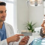 Dentist consulting a patient about teeth whitening options