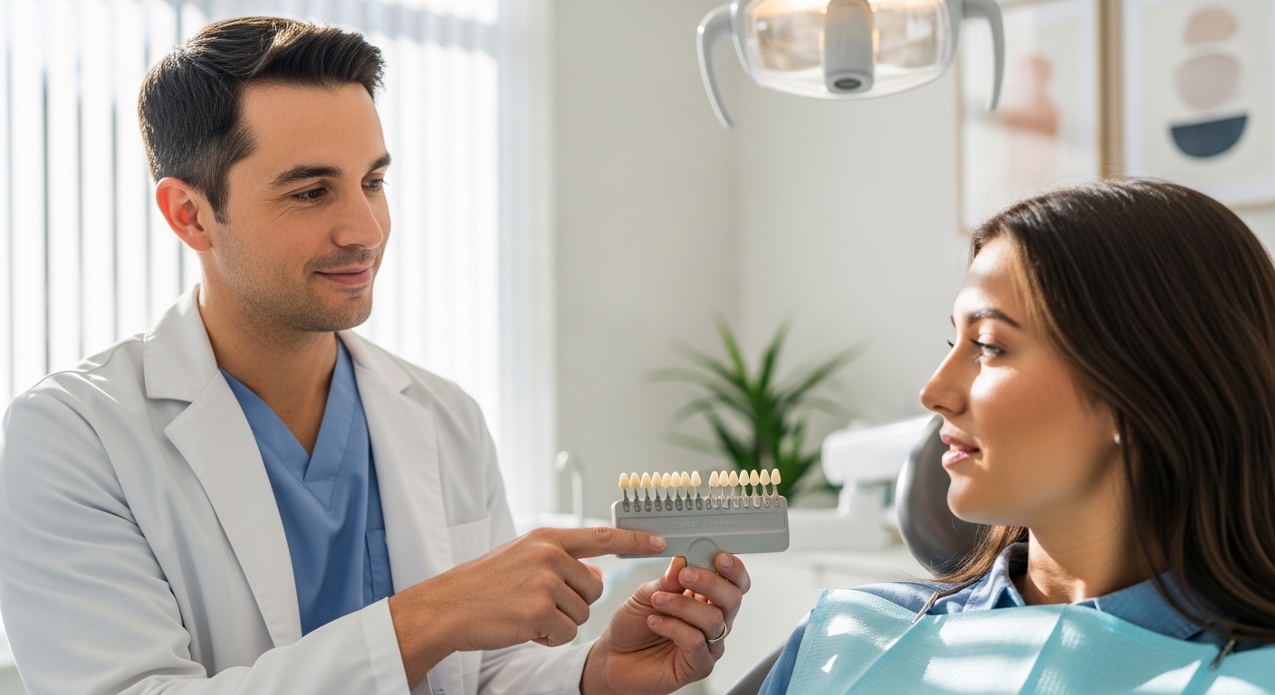 Dentist consulting a patient about teeth whitening options