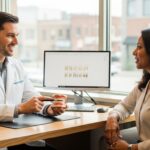 Dentist and patient discussing cosmetic dentistry options in Kansas City office