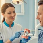 Dentist consulting with a patient in a modern dental office
