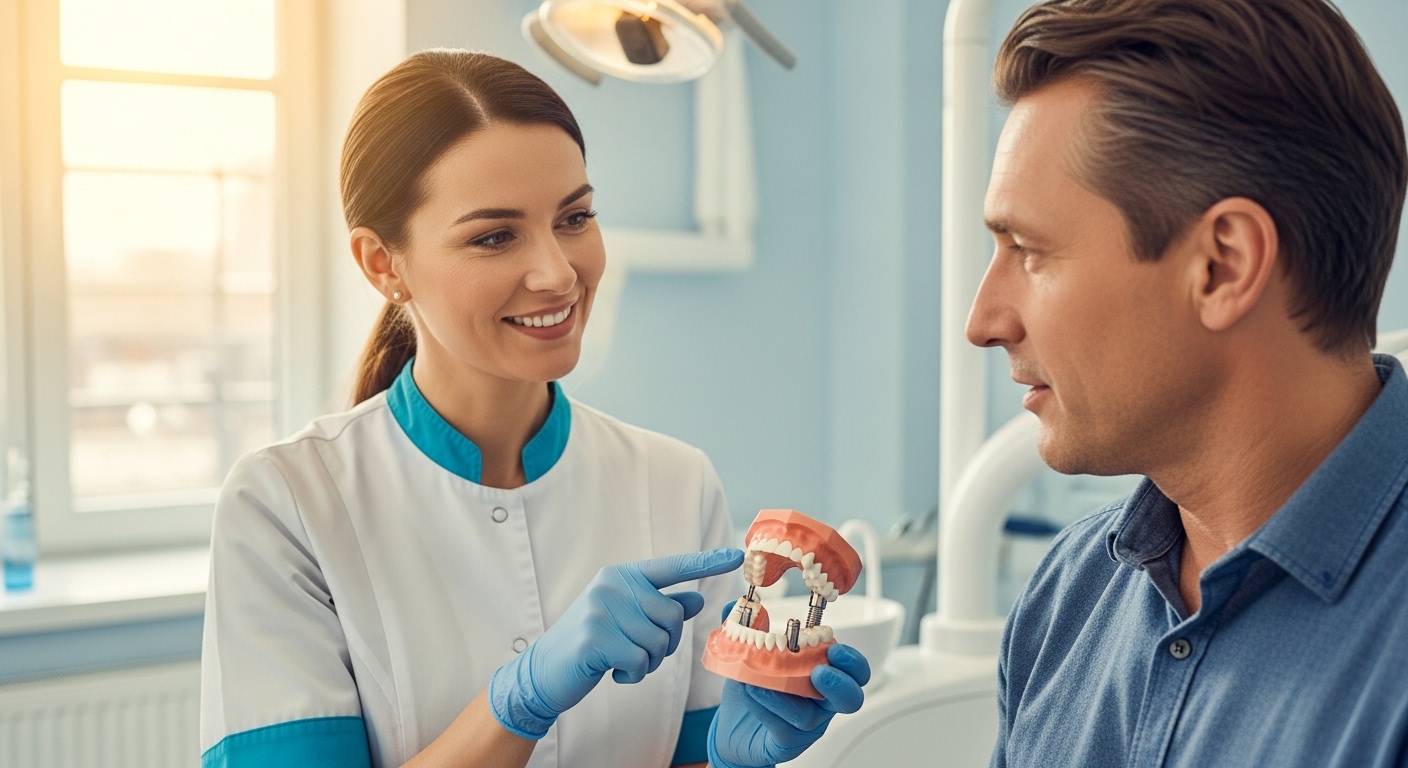 Dentist consulting with a patient in a modern dental office