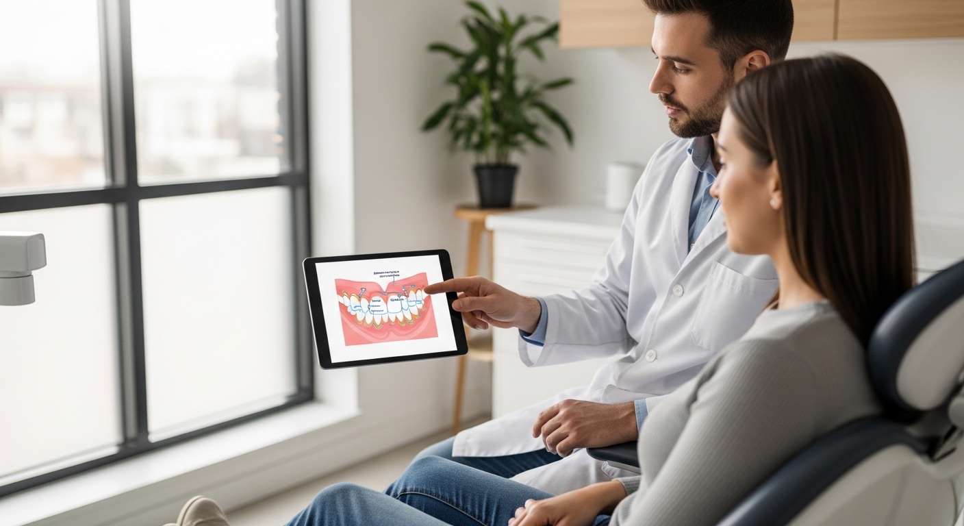 Dentist consulting with a patient in a modern dental office