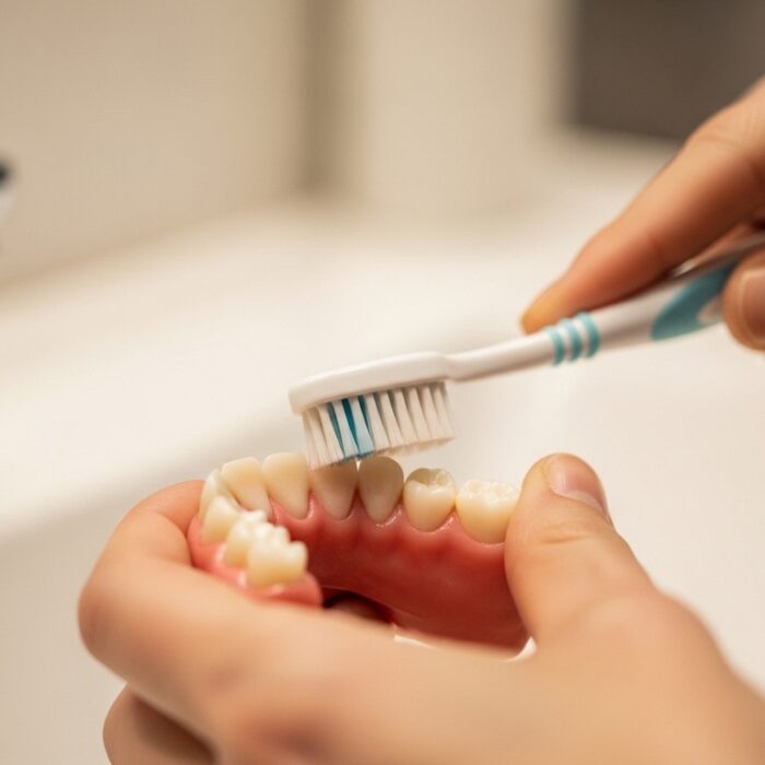Dentist examining patient's gums in a modern dental office
